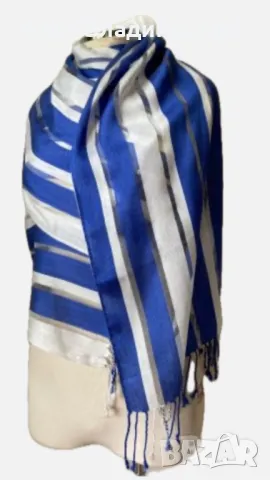 Бял шал на сини райета Hobbs, 20 % коприна/ летен шал, снимка 3 - Шалове - 42989639