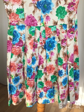 38 С / 40 М Дамска Рокля на Цветя Еластична Памучна Бежова Цветна Розова Синя Зелена, снимка 7 - Рокли - 42767451