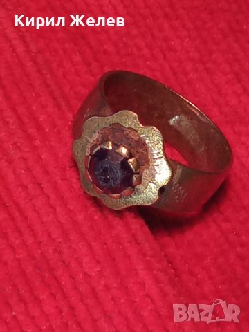 КРАЛСТВО ЮГОСЛАВИЯ МЕСИНГОВ ПРЪСТЕН от ДИНАР с КАМЪК ГРАНАТ РЪЧНА СТАРИННА МАЙСТОРСКА РАБОТА 19637