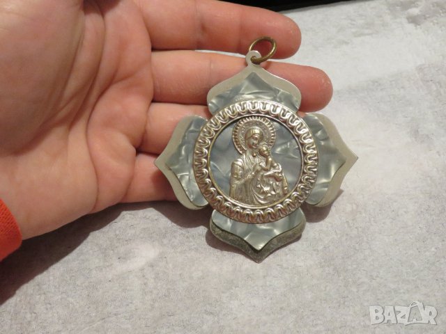 Стариннен нагръден знак Дева Мария, Богородица с младенеца с седеф - внос Израел, Йерусалим религия, снимка 4 - Антикварни и старинни предмети - 29306757