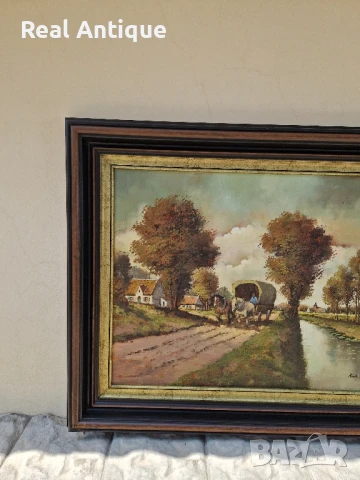 Страхотна голяма майсторска авторска холандска картина масло върху платно , снимка 7 - Картини - 51285389