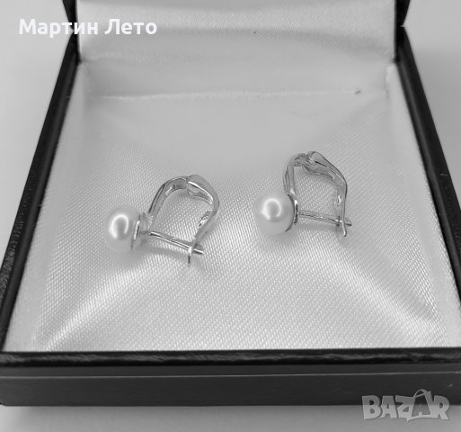 Сребърни обеци бяла перла, снимка 4 - Обеци - 38044235
