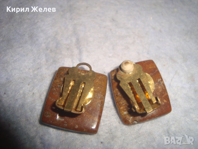 СТАРИ СКЪПОЦЕННИ ОБЕЦИ ПОЛИРАН ЮВЕЛИРНО ШЛИФОВАН АХАТ ПОЗЛАТЕНИ КЛИПС МОДЕЛ 1023, снимка 9 - Антикварни и старинни предмети - 36470726