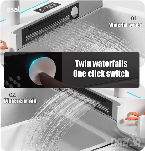 Луксозна бяла мултифункционална кухненска мивка с двоен водопад, снимка 17 - Мивки - 44729287
