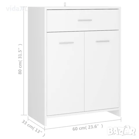 vidaXL Шкаф за баня, бял, 60x33x80 см, инженерно дърво, снимка 10 - Шкафове - 56147844