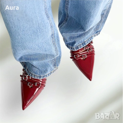 Red buckle slingback kitten heels