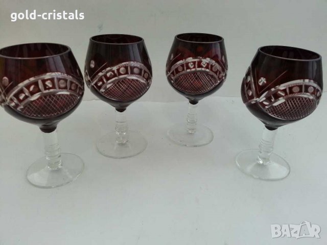 Кристални чаши цветен червен кристал, снимка 4 - Антикварни и старинни предмети - 31060619