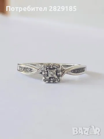 Дамски пръстен бяло злато 9 кр с диаманти, снимка 2 - Пръстени - 49607774