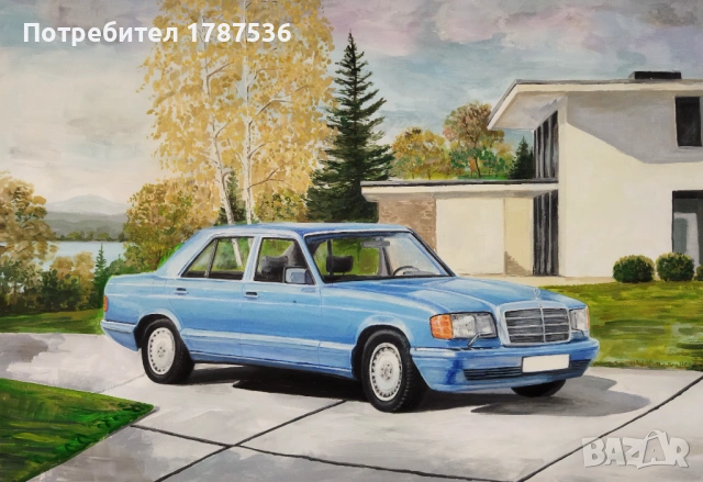 Платно ,акрилни бои ,пейзаж с мерцедес, снимка 2 - Картини - 54019492