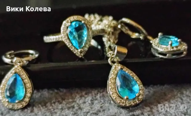 Бижу -"Блясък в небесно синьо: Елегантност и стил в сребърни отблясъци", снимка 5 - Бижутерийни комплекти - 47829280