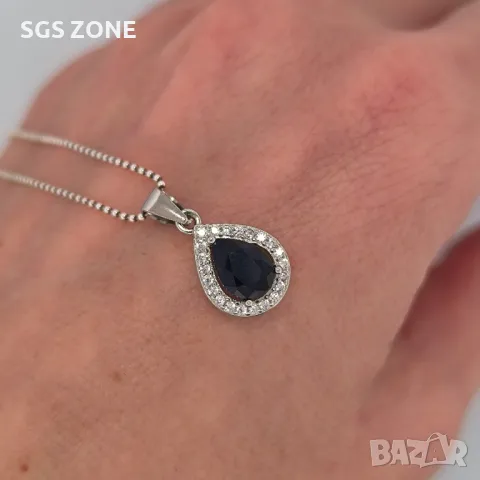 Сребърен Комплект от Тайланд със Сапфири, снимка 4 - Колиета, медальони, синджири - 49750435