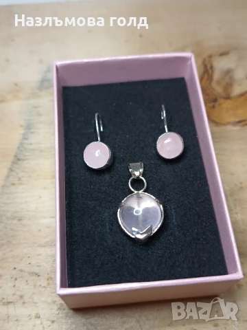 ръчно изработени сребърни обеци с медальон и розов кварц, снимка 8 - Обеци - 50641500