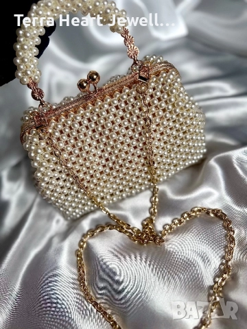 Дамска чанта ръчна изработка от перли цвят шампанско , снимка 9 - Чанти - 52288288