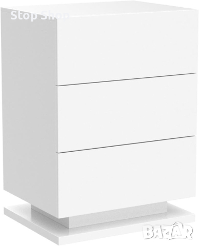 Нощно шкафче с LED светлини и 3 лъскави чекмеджета, бяло нощно шкафче за обзавеждане за спалня, моде, снимка 7 - Шкафове - 44793211