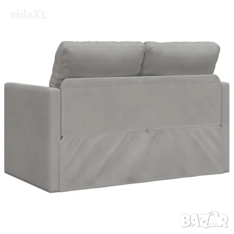 vidaXL Подов разтегателен диван 2-в-1 светлосив 122x204x55 см кадифе, снимка 7 - Дивани и мека мебел - 56147278
