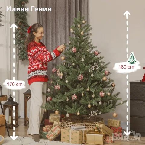 Изкуствена коледна елха HOMCOM, 180 см, снимка 4 - Изкуствени цветя - 56548939