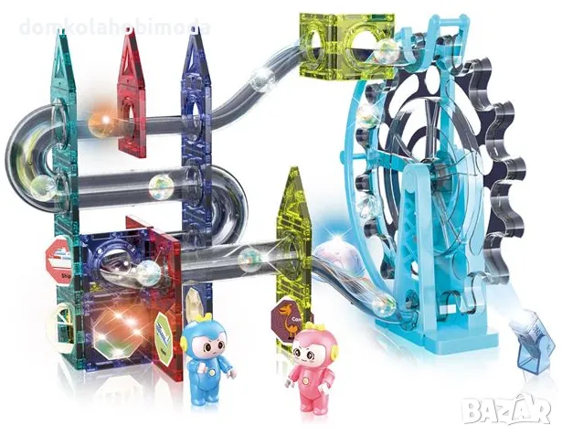 Магнитен конструктор писта за топчета, Осветление, 80 части, снимка 3 - Конструктори - 47639950