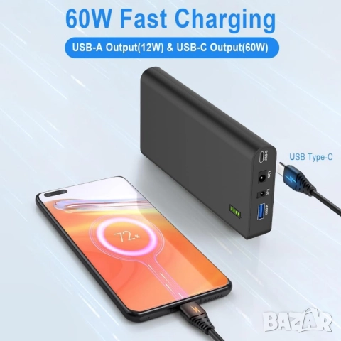 65W Универсална преносима батерия за лаптоп и телефон. TalentCell Power Bank NB7102, снимка 6 - Лаптоп аксесоари - 52370371