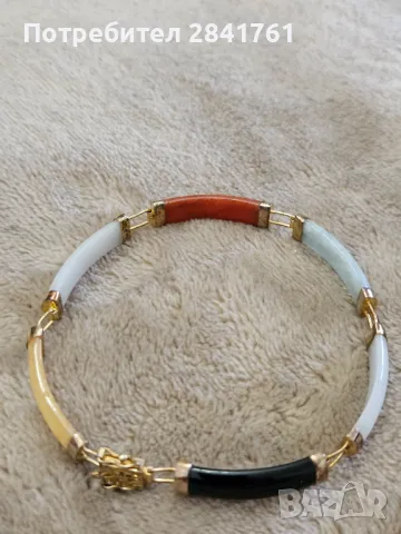 Антикварна сребърна гривна с жадеит, снимка 11 - Гривни - 49641474