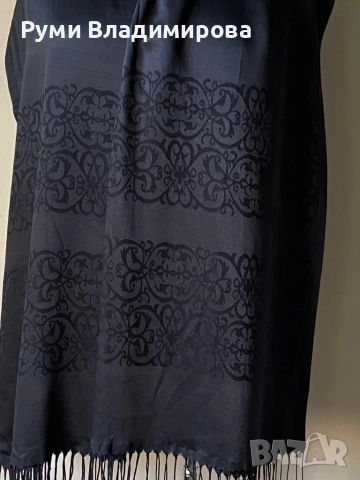 Черен шал от кашмир, снимка 4 - Шалове - 52809773