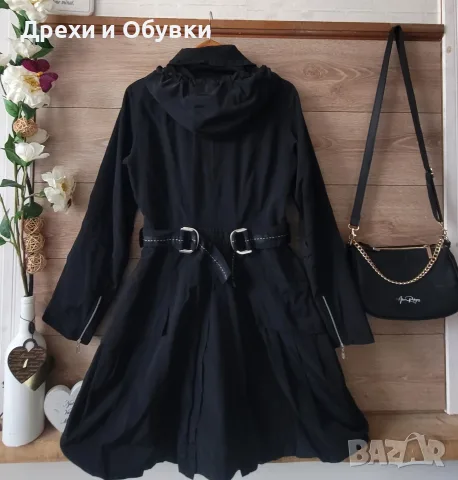черно предходно дълго яке с качулка, снимка 5 - Якета - 56429851
