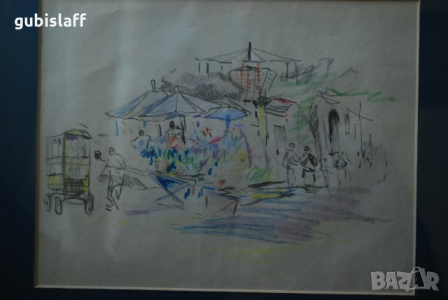 Стара картина,градски пейзаж, Стоян Василев, 1950-те год., снимка 4 - Картини - 31282034