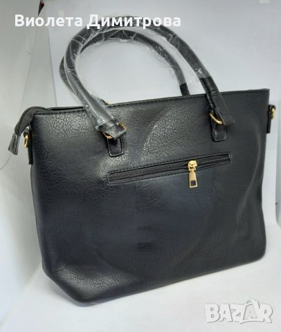 Черна дамска чанта с две дръжки и панделка, снимка 3 - Чанти - 38408026
