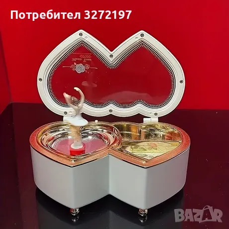 Музикална Кутия във форма на сърце с въртяща се балерина и кутия за бижута, снимка 2 - Декорация за дома - 48968109
