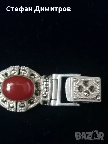 сребърна гривна с полускъпоценни камъни карниол, снимка 6 - Колиета, медальони, синджири - 52596594