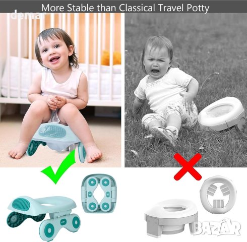 Bebamour Travel Potty Бебешко преносимо гърне за пътуване, сгъваемо, с 32 еднократни торби, синьо, снимка 5 - Други - 44498394