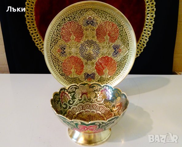 Бронзова чиния,клетъчен емайл,пауни. , снимка 7 - Антикварни и старинни предмети - 37120979