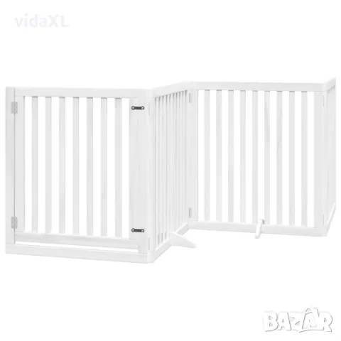 vidaXL Сгъваема преграда за кучета с врата 4 панела бял 320 см топола
