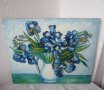 Ириси 40х50 см, Сини цветя, картина, irises oil on canvas painting, снимка 4