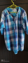 Дълга памучна риза каре в синя гама