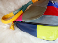 Многоцветна дамска чанта през рамо, от мека естествена кожа на парчета – светлосиньо, жълто, тъмнока, снимка 12