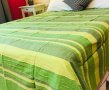 Памучен чаршаф ръчно тъкан - зелени райета, снимка 1 - Покривки за легло - 38257759