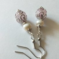 Прелестни обици с истински перли и камъкът на Любовта - Розов кварц , снимка 6 - Обеци - 32037563