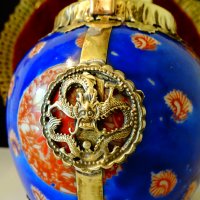 Тибетски чайник порцелан,мед и месинг. , снимка 6 - Антикварни и старинни предмети - 37512646