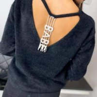 Блуза от мохер с ефектен гръб от камъни в черен и бял цвят, снимка 1 - Блузи с дълъг ръкав и пуловери - 31181346