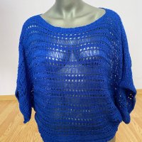 Синя плетена блуза, снимка 2 - Блузи с дълъг ръкав и пуловери - 34345584