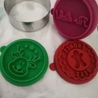 3 вид Коледен печат коледни печати с 3 силиконови приставки ринг дървена дръжка за бисквитки тесто, снимка 1 - Форми - 30986242
