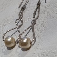 Сребърни обеци 925 с перли , снимка 2 - Обеци - 44279302