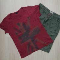 СТРАХОТНА накъсана тениска в бордо, снимка 1 - Тениски - 29486919