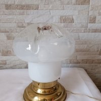 Стара месингова нощна лампа с духано стъкло - Антика - №45, снимка 1 - Антикварни и старинни предмети - 42114383
