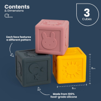 Bigjigs Toys Силиконови сензорни кубчета - 3 бр меки играчки за бебета и малки деца 3+ месеца, снимка 4 - Образователни игри - 44530906