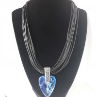 Колие"Синьо сърце"-ръчно изработено, снимка 1 - Колиета, медальони, синджири - 34094405