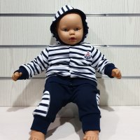Нов бебешки моряшки ватиран комплект от две части на тъмносиньо и бяло райе, снимка 4 - Комплекти за бебе - 28336158