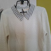 Дамска зимна бяла блуза с яка от плат, снимка 1 - Блузи с дълъг ръкав и пуловери - 38284388