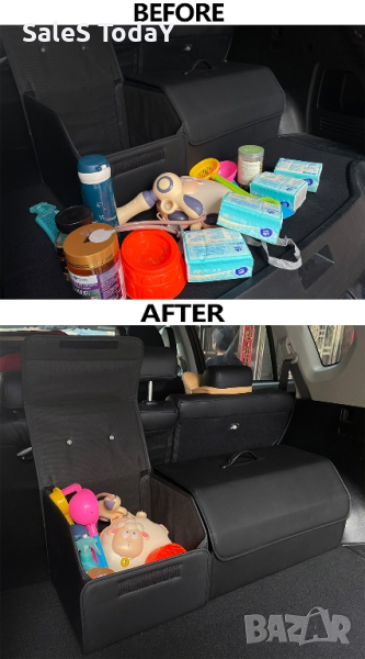 Органайзер за багажник, Кожена кутия за принадлежности, черна, 40см, снимка 1