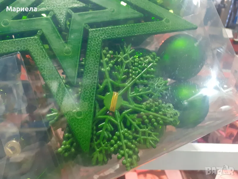 Комплект коледна украса за бяла елха, Коледни украси в зелено , снимка 1